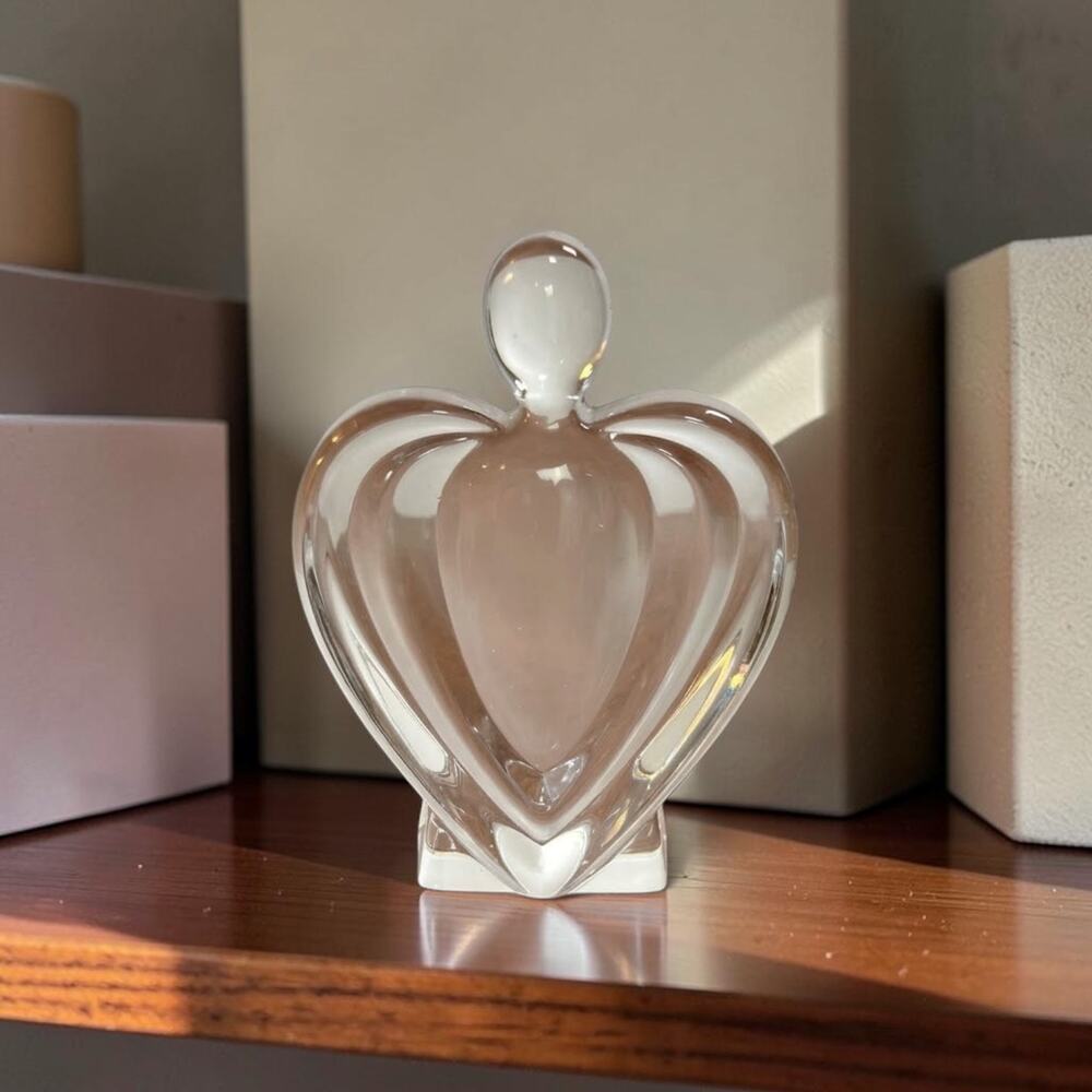 Orrefors Small 3" Tall Clear Crystal Paperweight Figurine Heart Shaped Crown